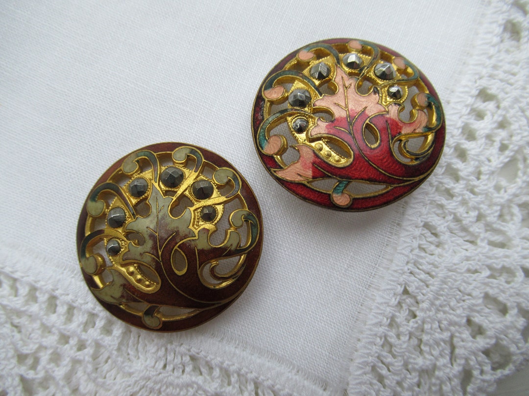 2 SIMILAR CLOISONNE BUTTONS. Colours Are Slightly Different . 1 1/4