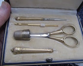 FRENCH SEWING SET early 1900s Vermeil sterling silver.