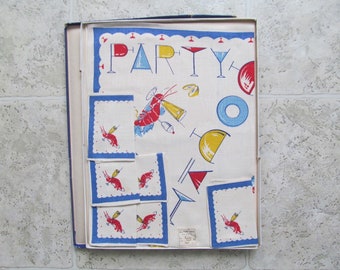 1950s COCKTAIL NAPKINS and Bar Towel set in original box Fabulous graphics!