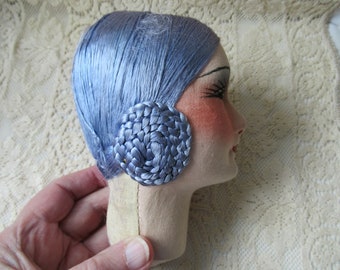 1930s French Boudoir doll head. Unusual blue hair.