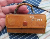 ca 1930s LEATHER SEWING ETUI. Suitcase style. Souvenir of Ottawa Canada