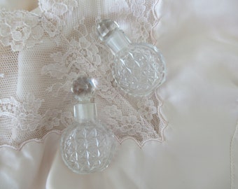 Two perfume bottles. Miniature 2 inches. Crystal. Ground glass stoppers. ca 1930