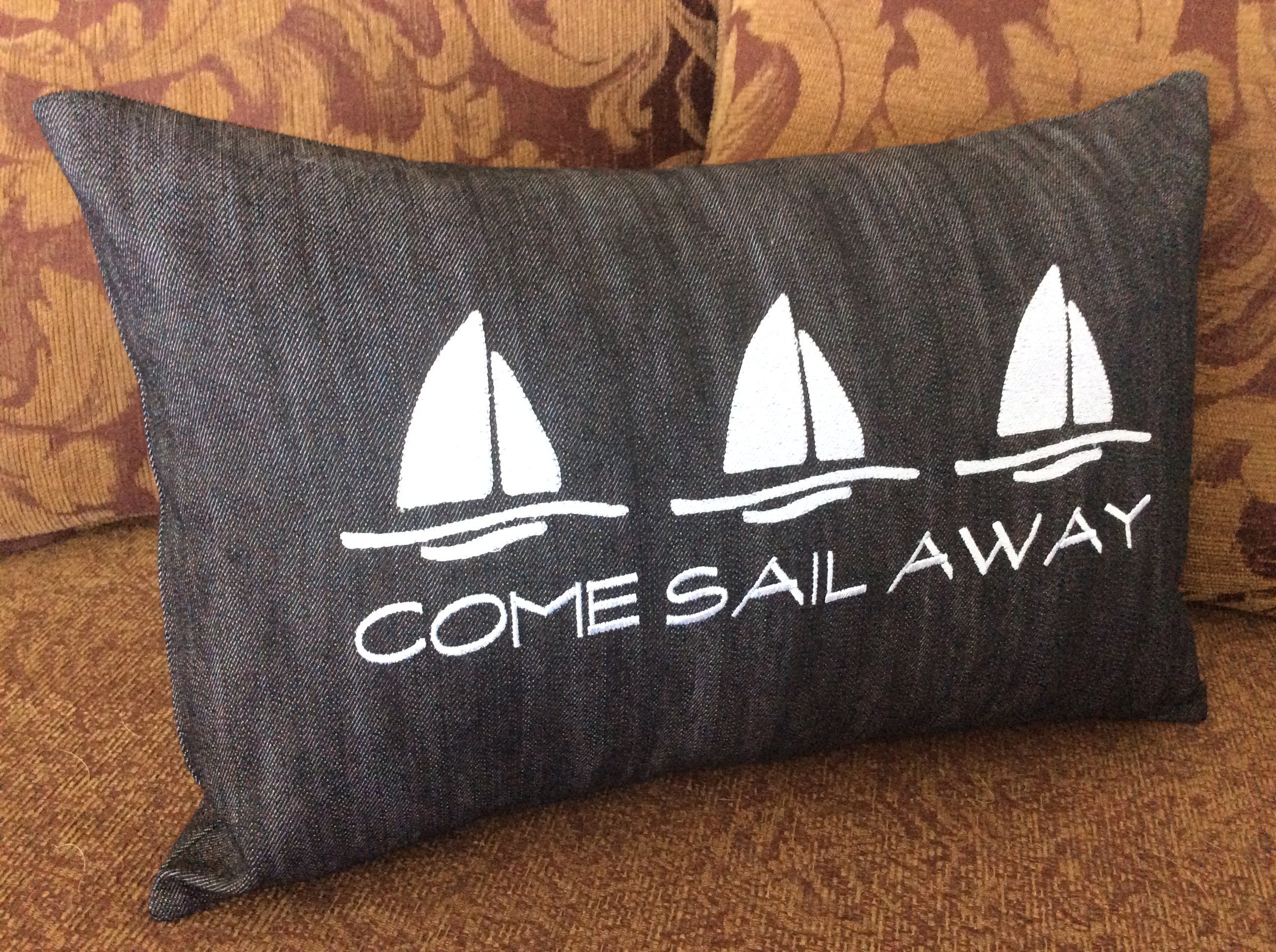 Primitive Coastal Sailboat Outdoor Decorative Pillow - Laural Home