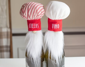 Wine bottle cover - Chef Gnome - Gnome Wine Topper - Gift Wrap - Unique Gnome Gift - Gift for Chef - Dinner Gift - Hostess Gift