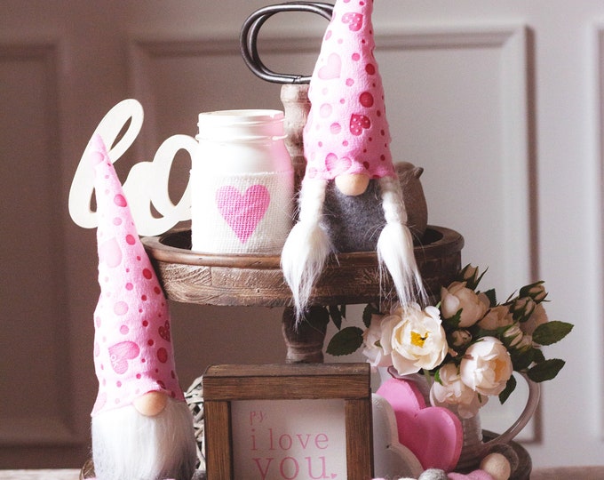 Gnome - Spring or Valentines Day Gnomes - Sitting gnomes - heart - holiday gift - cloth tomte - nisse - gnome - gnomes - gift for her - cute