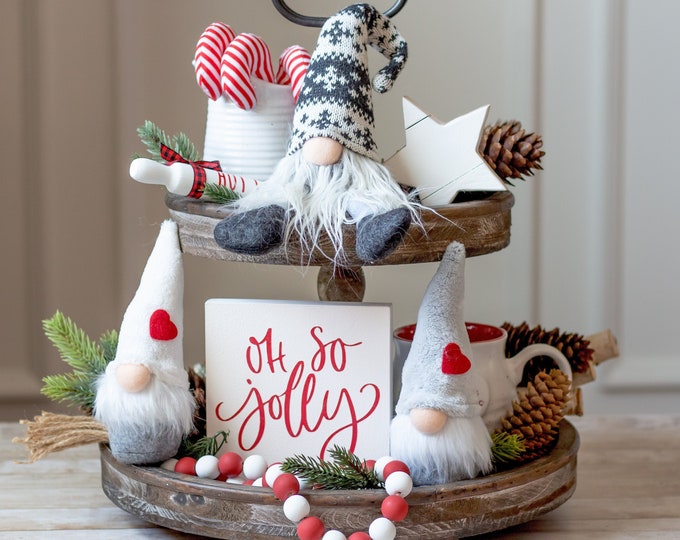 Triplet Gnomes - Gray & White Holiday Shelf Decor