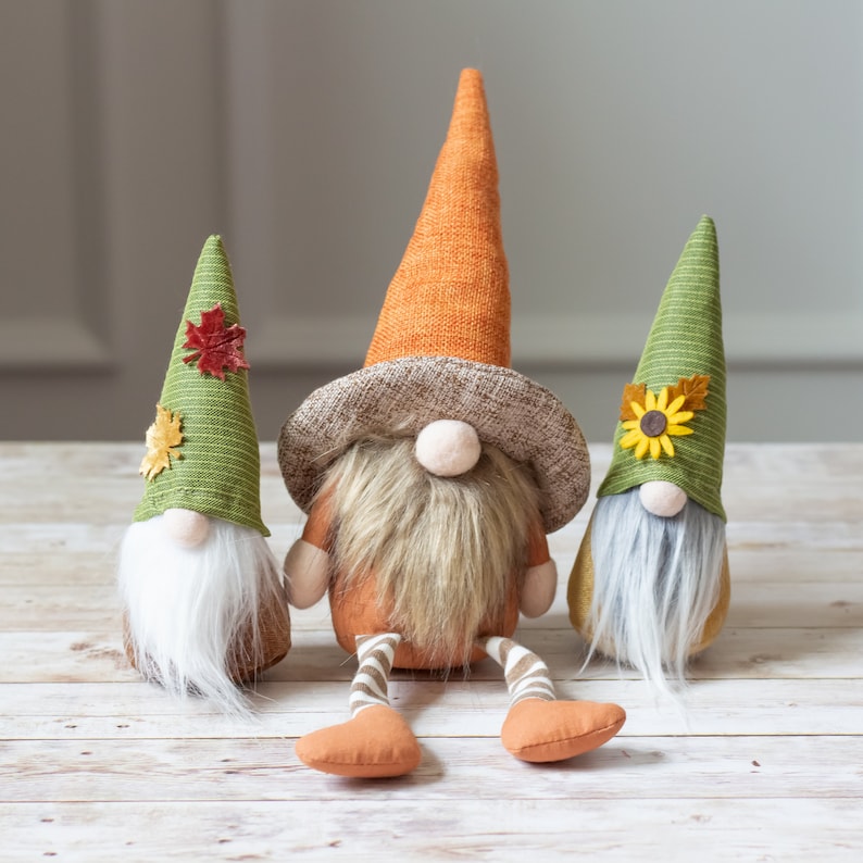 Triplets of gnomes autumn gnomes fall gnomes thanksgiving gnome thanksgiving tiered tray decor gnome life tomte nisse image 2