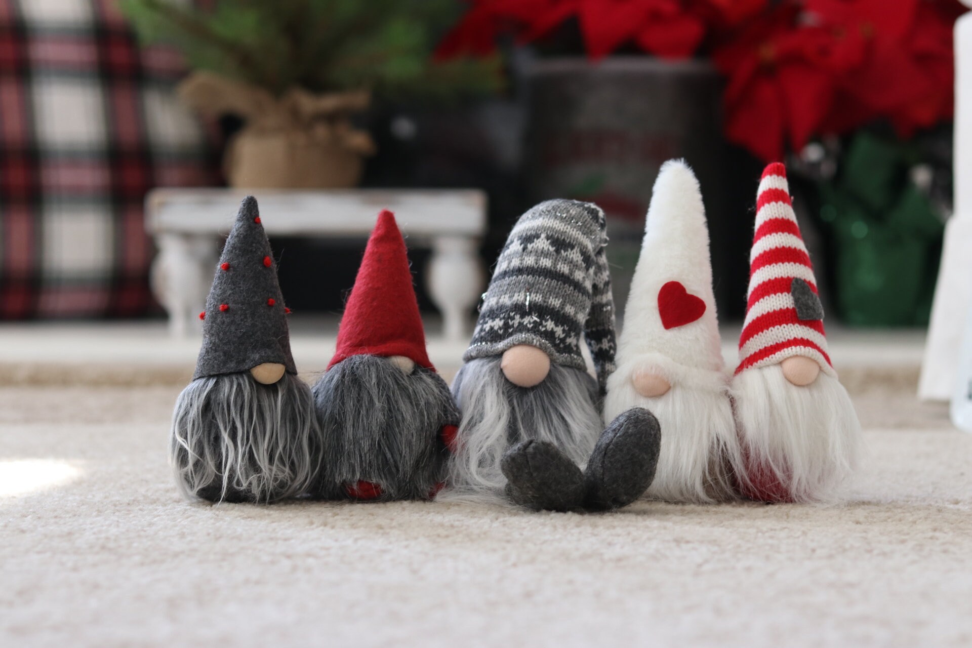 Small Handmade Gnomes tomte Cloth Gnome dolls Red & grey soft