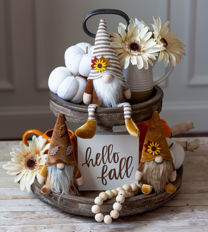 Triplets of gnomes autumn gnomes fall gnomes thanksgiving gnome thanksgiving tiered tray decor gnome life tomte nisse image 1