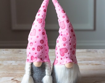 Gnome - Spring or Valentines Day Gnomes - Sitting gnomes - heart - holiday gift - cloth tomte - nisse - gnome - gnomes - gift for her - cute