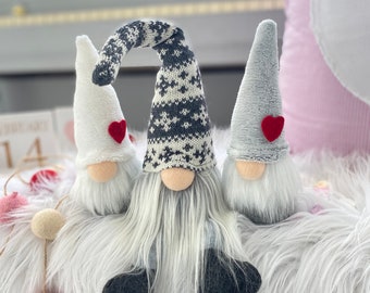Triplet Gnomes - Gray & White Holiday Shelf Decor