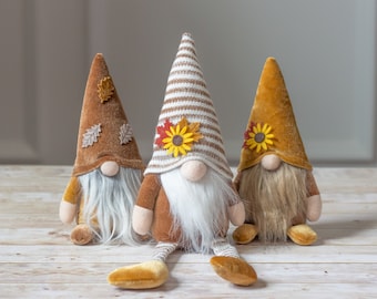 Triplets of gnomes -  autumn gnomes - fall gnomes - thanksgiving gnome  - thanksgiving tiered tray decor - gnome life - tomte - nisse