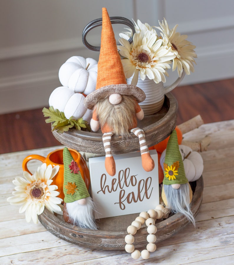 Triplets of gnomes autumn gnomes fall gnomes thanksgiving gnome thanksgiving tiered tray decor gnome life tomte nisse image 3