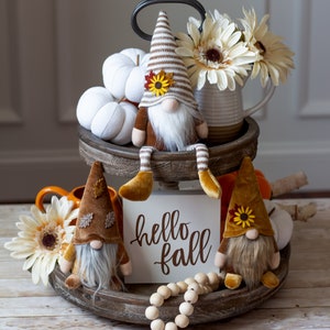 Triplets of gnomes -  autumn gnomes - fall gnomes - thanksgiving gnome  - thanksgiving tiered tray decor - gnome life - tomte - nisse