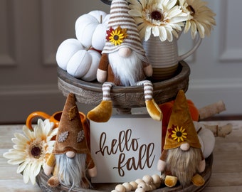 Triplets of gnomes -  autumn gnomes - fall gnomes - thanksgiving gnome  - thanksgiving tiered tray decor - gnome life - tomte - nisse