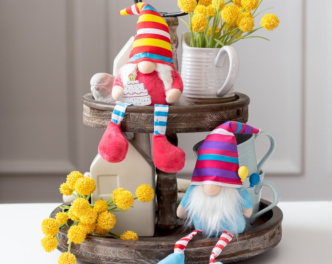 Birthday gnomes - gnomes - gnome couple - gift for her - mini gnomes - birthday gift - tometen - tiered tray decor - whimsical decoration