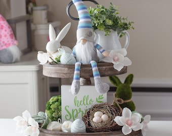 15" tall Urban Gnome - Blue Gnome - Modern Gnome - Pastels - Polka Dot and Stripe - Tomte - Nisse - Holiday Mantel Decor - Bookshelf Decor