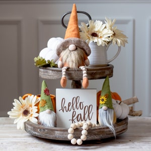 Triplets of gnomes -  autumn gnomes - fall gnomes - thanksgiving gnome  - thanksgiving tiered tray decor - gnome life - tomte - nisse