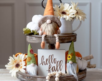 Triplets of gnomes -  autumn gnomes - fall gnomes - thanksgiving gnome  - thanksgiving tiered tray decor - gnome life - tomte - nisse