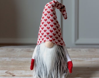 Valentines Day Gnomes decor - Handmade gnomes - Holiday gifts - farmhouse decor- polka dot gnome - heart gnome - tiered tray - tomte