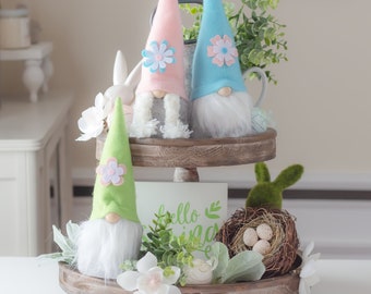 Flower Power Easter Gnomes – Spring Tiered Tray Decor (Set of 3)