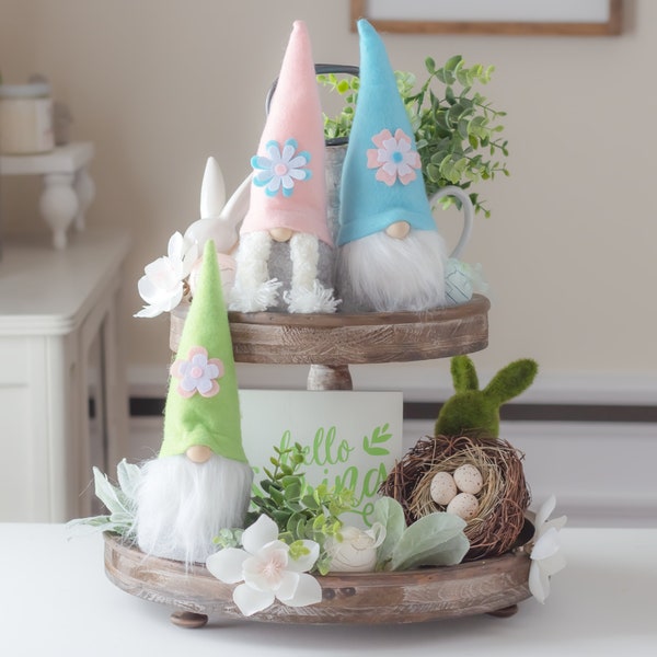 Easter decorations - Table decor for Spring time - mantel decor - Easter Gnomes- tiered tray decor- Spring Gnomes