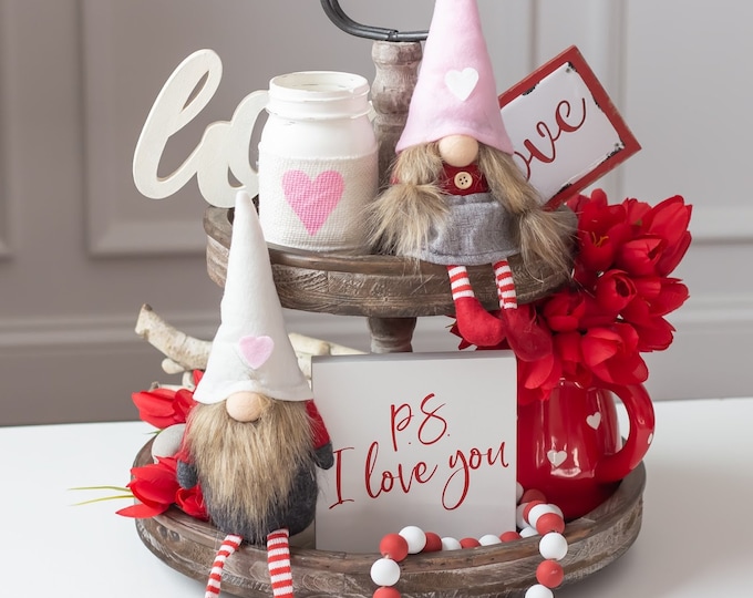 Red Pink and white Valentines Day Gnomes