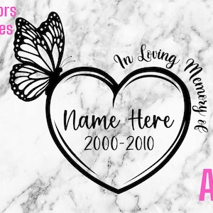 In Loving Memory Memorial Heart Butterfly Angel Vinyl Sticker Decal Car Truck Laptop Macbook Mirror Cup Cooler Swell Corkcicle Tumbler Rtic