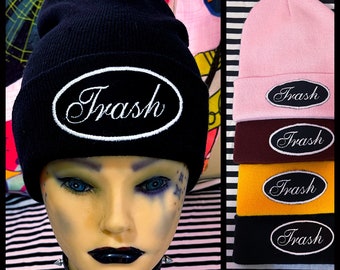 Trash embroidered beanie