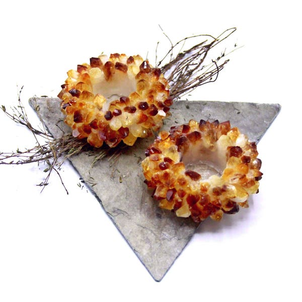 Raw Citrine Point Candle Holder Citrine Cluster Witchy Decor Raw Crystal Points Tea light Crystal Decorations Lotus Style Witchy Decor Gifts