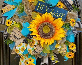 Deluxe Sunflower Wreath, Sunflower Summer Wreath, Sunflower decor, Happy Wreath, great curb appeal, bold, vibrant