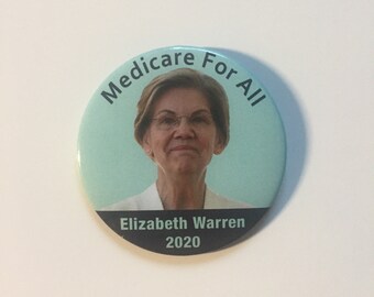 2020 Senator Elizabeth Warren for President 3" Button "Medicare For All" Pin Massachusetts Blue