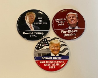 3 Different 2024 Re-Elect President Donald Trump 3" Buttons MAGA Gift Set Pins