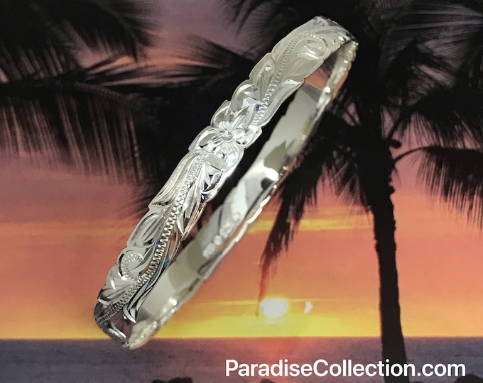 Featured listing image: Sterling Silver 8mm Hawaiian Cut-out Bangle (B237P_8MM)