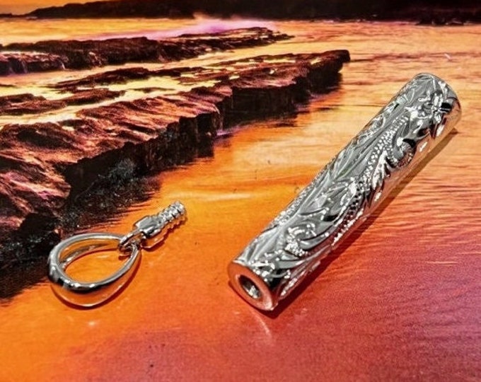 Featured listing image: Sterling Silver Hand Carved Men's Hawaiian Cremation Urn Ash Holder (P1314) with Mini Funnel Filler Kit