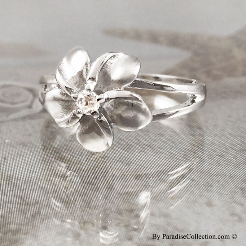 Sterling Silver 12MM Hawaiian Plumeria Ring With Clear CZ Etsy