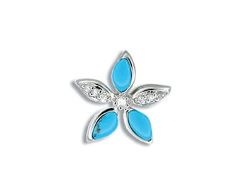 Sterling Silver Blue Turquoise Plumeria CZ Pendant (p984)with
