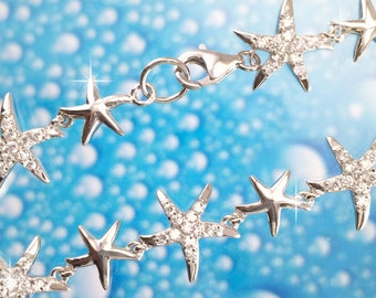 Sterling Silver 12MM Hawaiian Starfish Design Bracelet (B624)