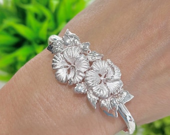 Sterling Silver Hibiscus Bangle (B1101)