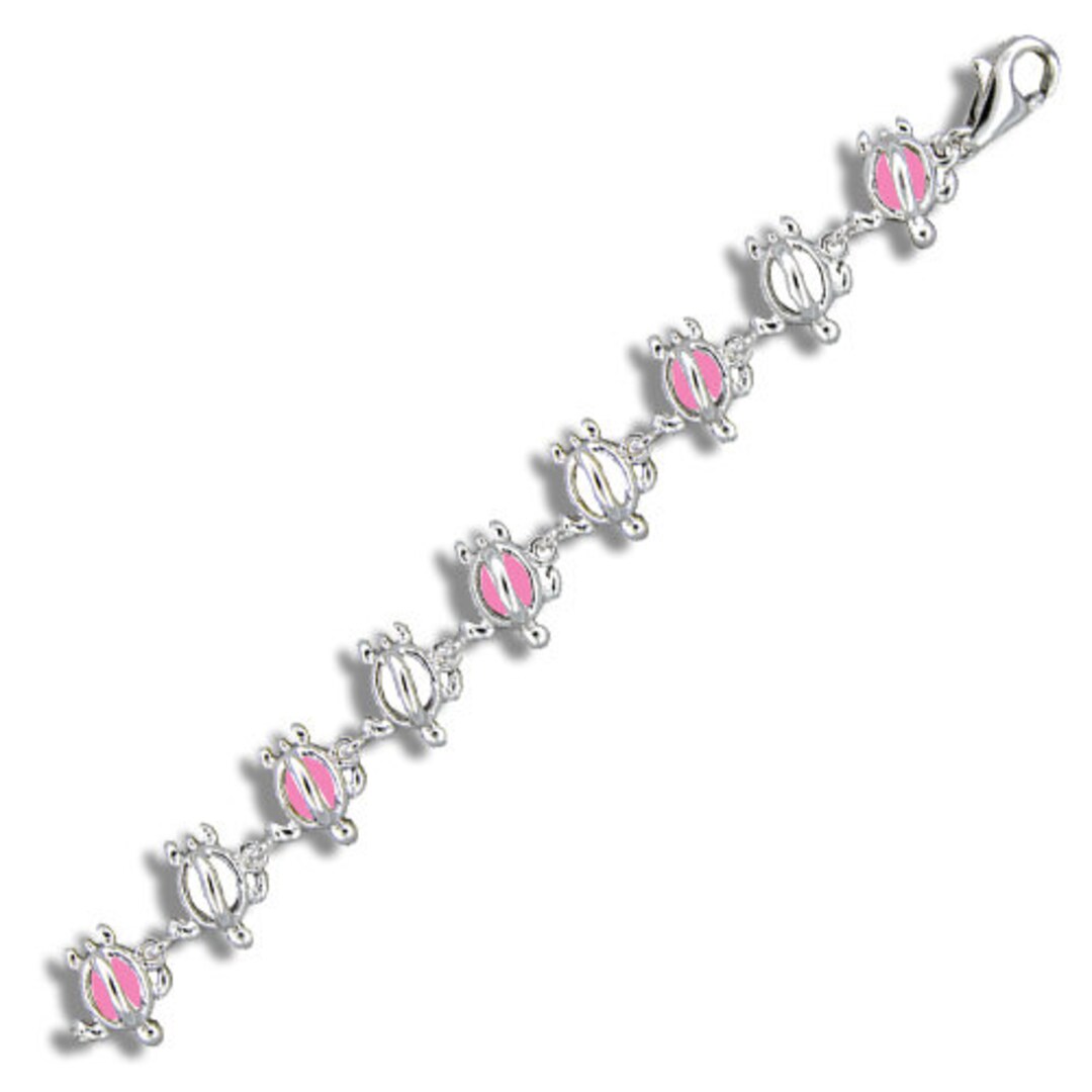 Sterling Silver Hawaiian Open Pink Epoxy HONU Anklet (a231_pink