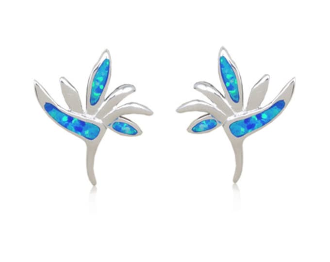 Featured listing image: Sterling Silver Hawaiian Bird of Paradise Shaped Blue Opal Pierced Earrings (E824)