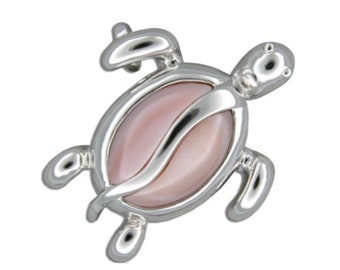 Sterling Silver Hawaiian Honu with Mother of Pearl Pendant and Rhodium Box chain (P745)
