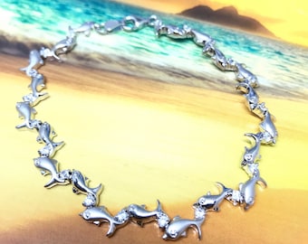 Sterling Silver Hawaiian Dolphin with CZ Bracelet (B633)