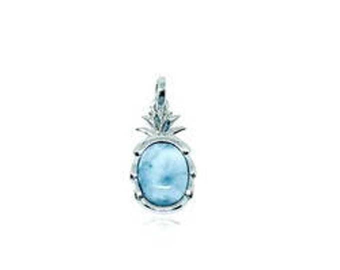 Featured listing image: Sterling Silver & Genuine Larimar Small Pineapple Pendant (P1274)  with Optional Rhodium Box Chain