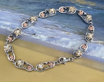 Sterling Silver Hawaiian Tri-Color CZ Slipper Bracelet (B638T)