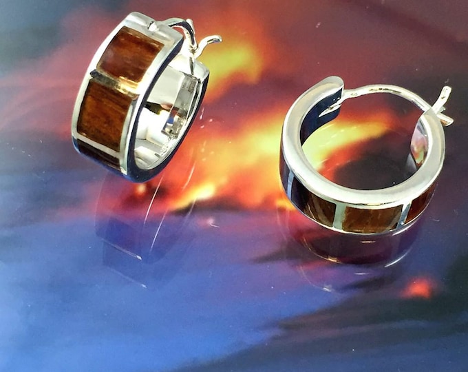 Featured listing image: Sterling Silver Hawaiian Koa Wood Hoop Design Post Earrings (E806)