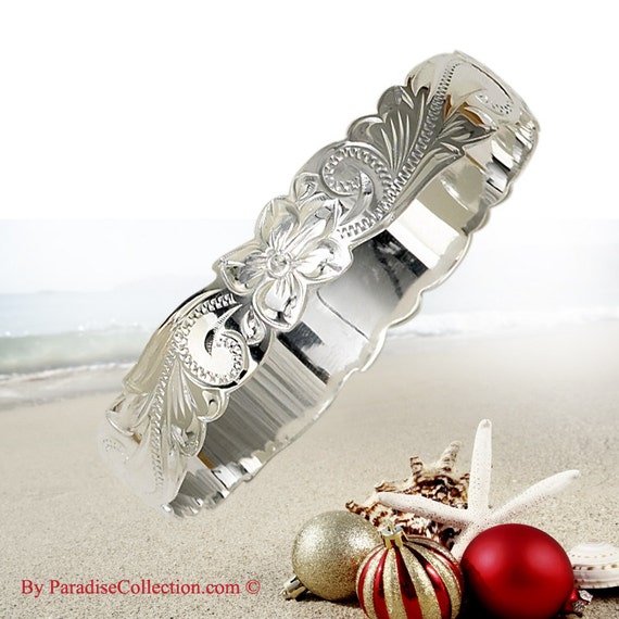 Hawaiian Jewelry 925Silverバングル「Kuuipo」総彫 Gold Hawaiian Heirloom Kuuipo Bracelet Meaning Hawaiian Jewelry