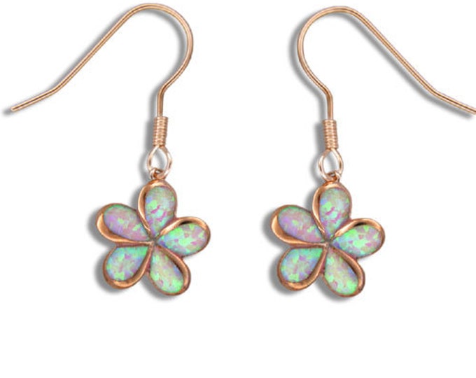 Featured listing image: Sterling Silver Pink Opal Hawaiian Plumeria Fish Wire Earrings (E731)