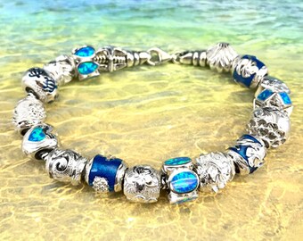 Sterling Silver Blue Hawaii Bead Bracelet with Screw End (Blue-Hawaii-Set)