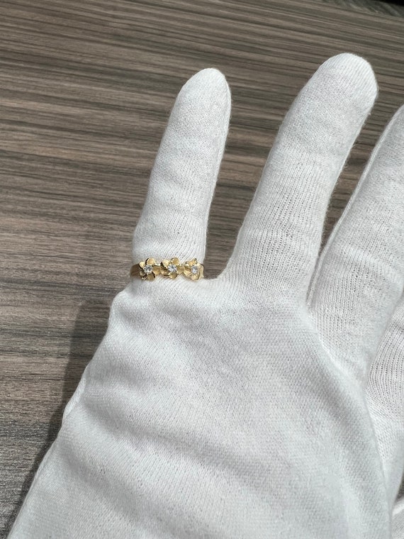 14k Yellow Gold Hawaiian Plumeria Flower Trio Ring - Solid Gold